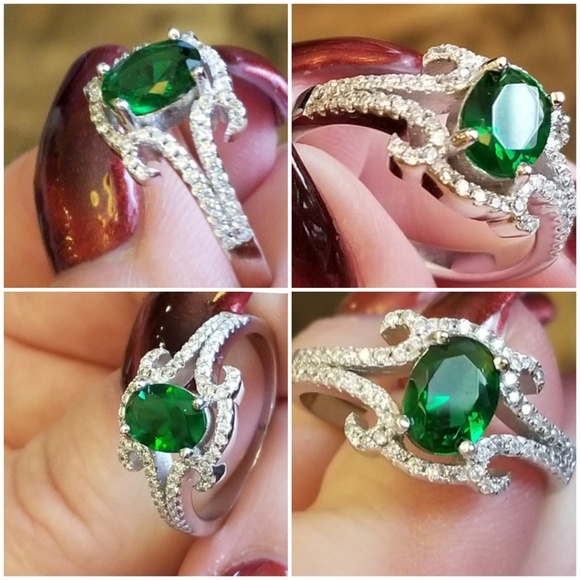 Genuine 2ct Emerald and White Sapphires Ring 8 - Picture 4 of 6